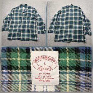 Brooks Brothers Pajama Top Men's L Green Blue Plaid Long Sleeve Cotton